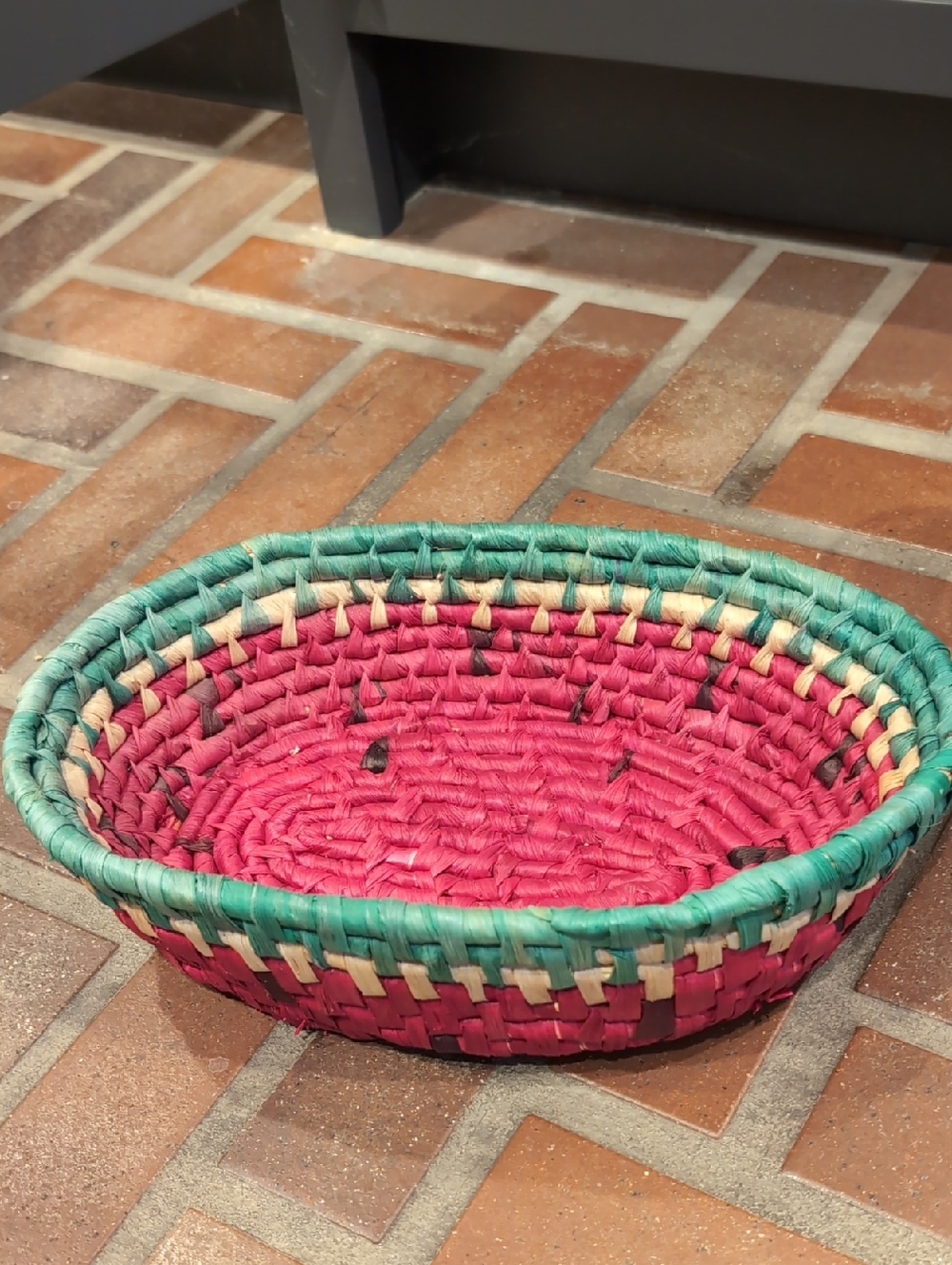 Handwoven Pink and Green Decorative Basket